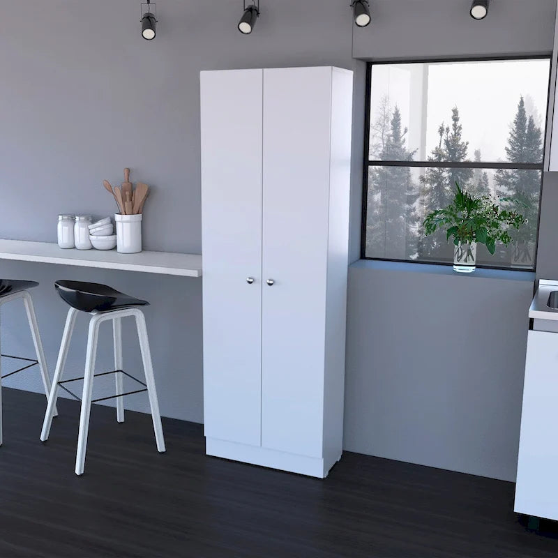 71 Inch Tall Slim Storage Cabinet with 2 Doors and 5 Interior Shelves for Kitchen Pantry and Garage