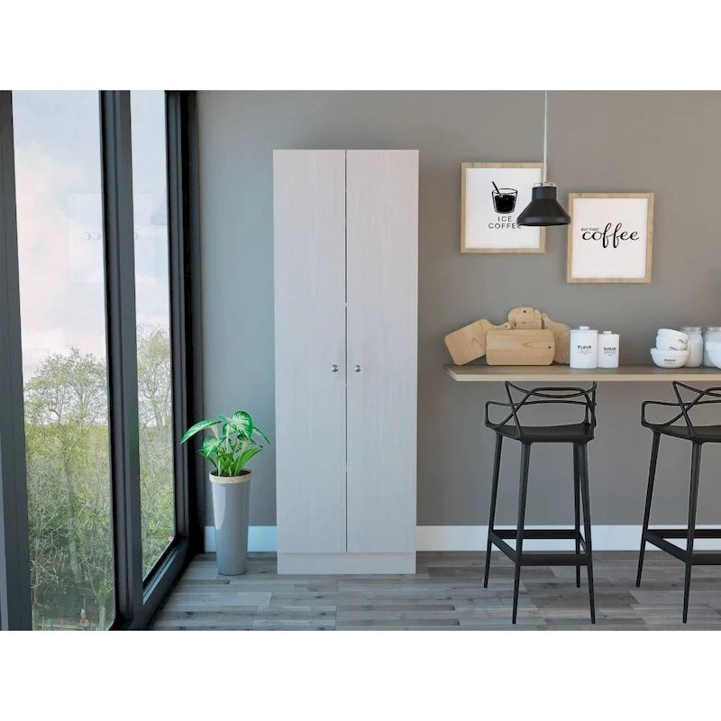 71 Inch Tall Slim Storage Cabinet with 2 Doors and 5 Interior Shelves for Kitchen Pantry and Garage