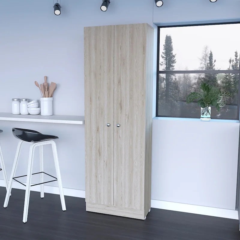 71 Inch Tall Slim Storage Cabinet with 2 Doors and 5 Interior Shelves for Kitchen Pantry and Garage