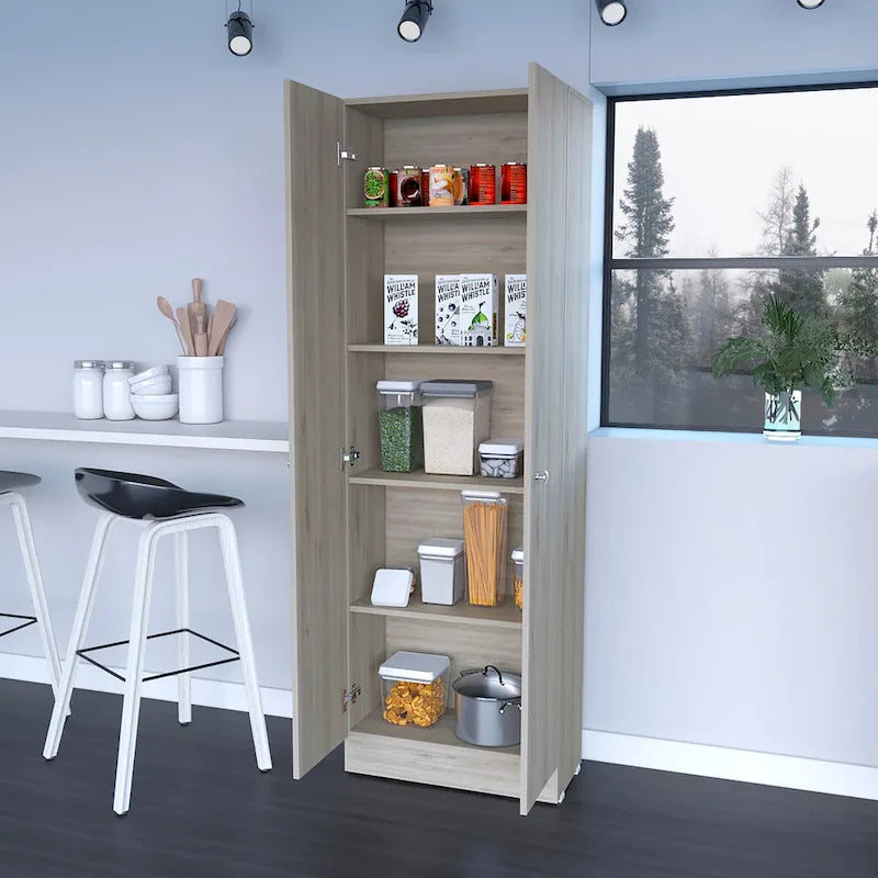 71 Inch Tall Slim Storage Cabinet with 2 Doors and 5 Interior Shelves for Kitchen Pantry and Garage