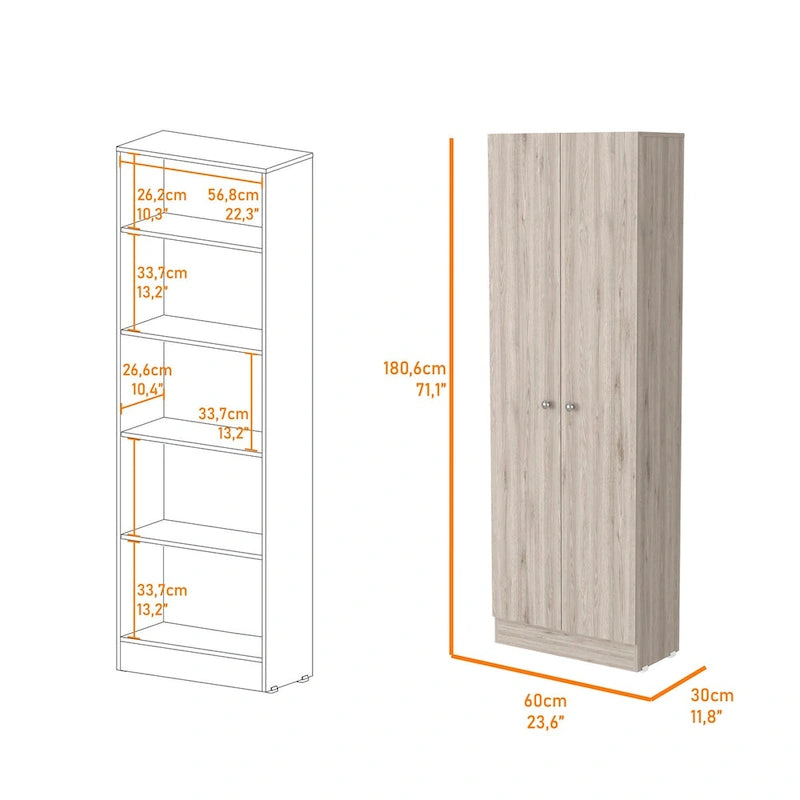 71 Inch Tall Slim Storage Cabinet with 2 Doors and 5 Interior Shelves for Kitchen Pantry and Garage