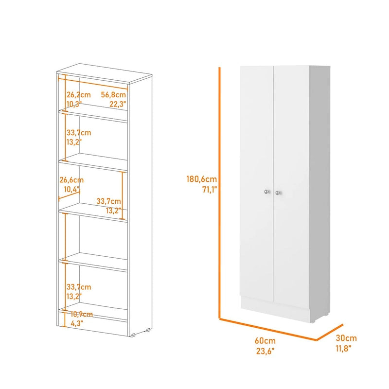 71 Inch hoher, schmaler Aufbewahrungsschrank mit 2 Türen und 5 Innenregalböden für Küche, Vorratskammer und Garage