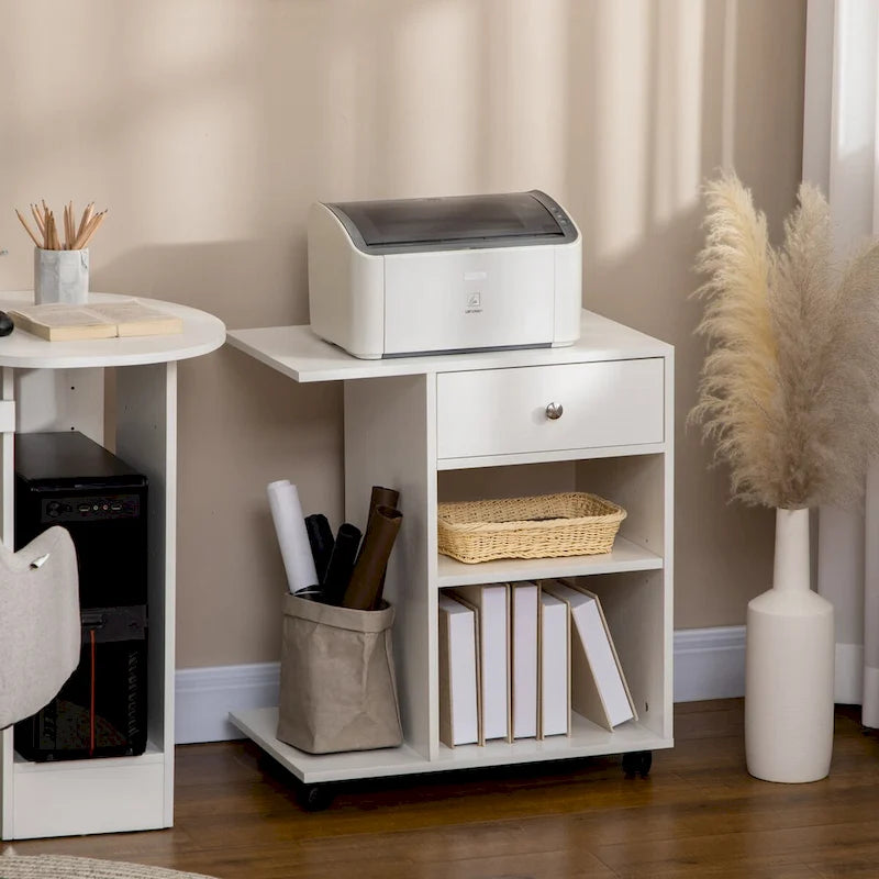 Mobile Printer Stand with Drawer Adjustable Shelf and Rolling Casters