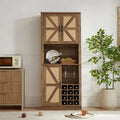 Tall Farmhouse Bar Cabinet with Rattan X-Door Wine Rack and Stemware Holder