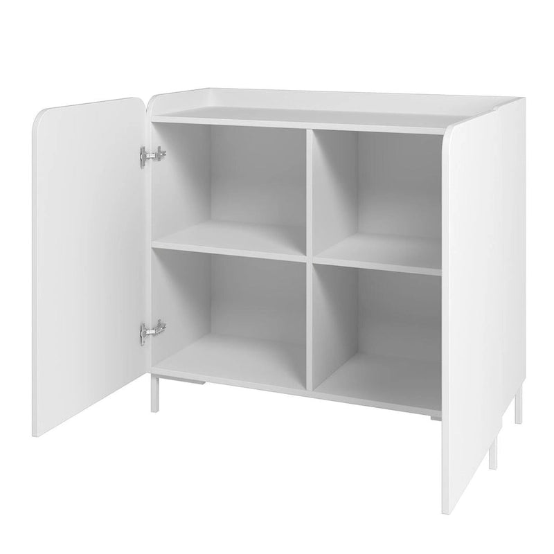 Akzentschrank im Mid-Century-Modern-Stil mit 2 Türen, abgerundeten Türen mit Soft-Close-Funktion, 4 festen Einlegeböden und Metallbeinen