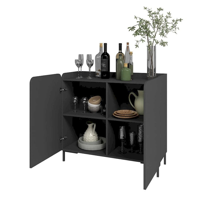 Akzentschrank im Mid-Century-Modern-Stil mit 2 Türen, abgerundeten Türen mit Soft-Close-Funktion, 4 festen Einlegeböden und Metallbeinen