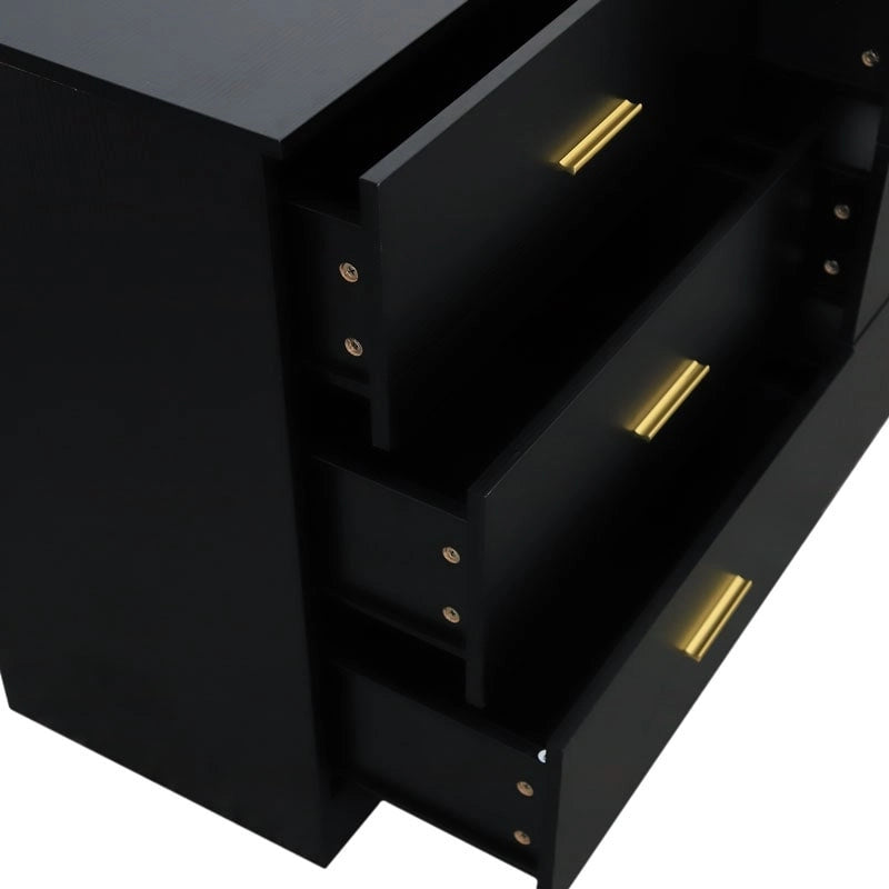 6-Drawer Wide Bedroom Dresser with Gold Bar Pulls Waterproof Surface and Particle Board Construction