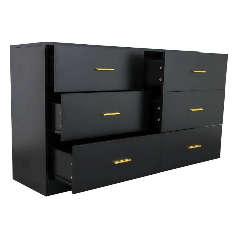 Breite Schlafzimmersideboard-Kommode mit 6 Schubladen, goldenen Bügelgriffen, wasserfester Oberfläche und Spanplattenkonstruktion