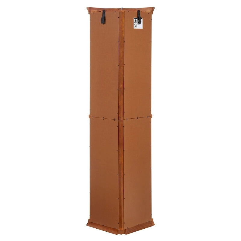 70 Inch hoher Eck-Vitrinenschrank mit seitlichen Glasflächen, zweiteiligen Türen, verspiegelter Rückwand, integrierter Beleuchtung und Kranzprofil