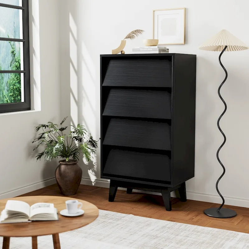 Wide Bedroom Dresser with Handleless Bevel-Front Drawers and Solid Wood Legs