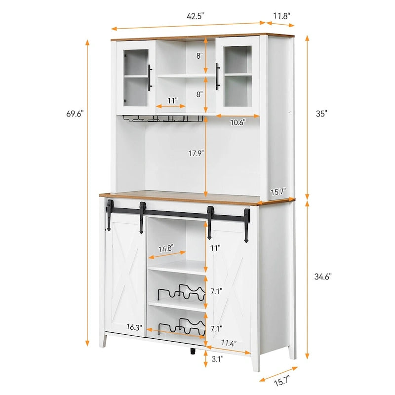 Weinbar-Schrank im Landhausstil mit Schiebetür in Scheunenoptik, Weinregal und Glashalter