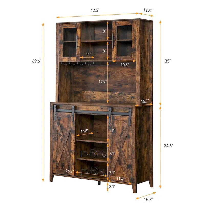 Weinbar-Schrank im Landhausstil mit Schiebetür in Scheunenoptik, Weinregal und Glashalter