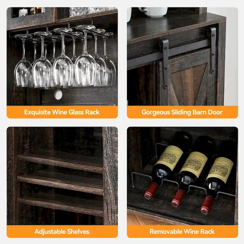 Weinbar-Schrank im Landhausstil mit Schiebetür in Scheunenoptik, Weinregal und Glashalter
