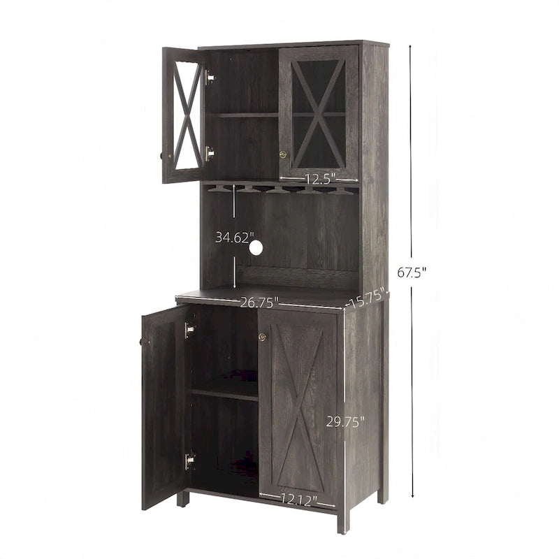 Hoher Barschrankschrank im Landhausstil mit Glastüren, Weinglashalter und Weinregal