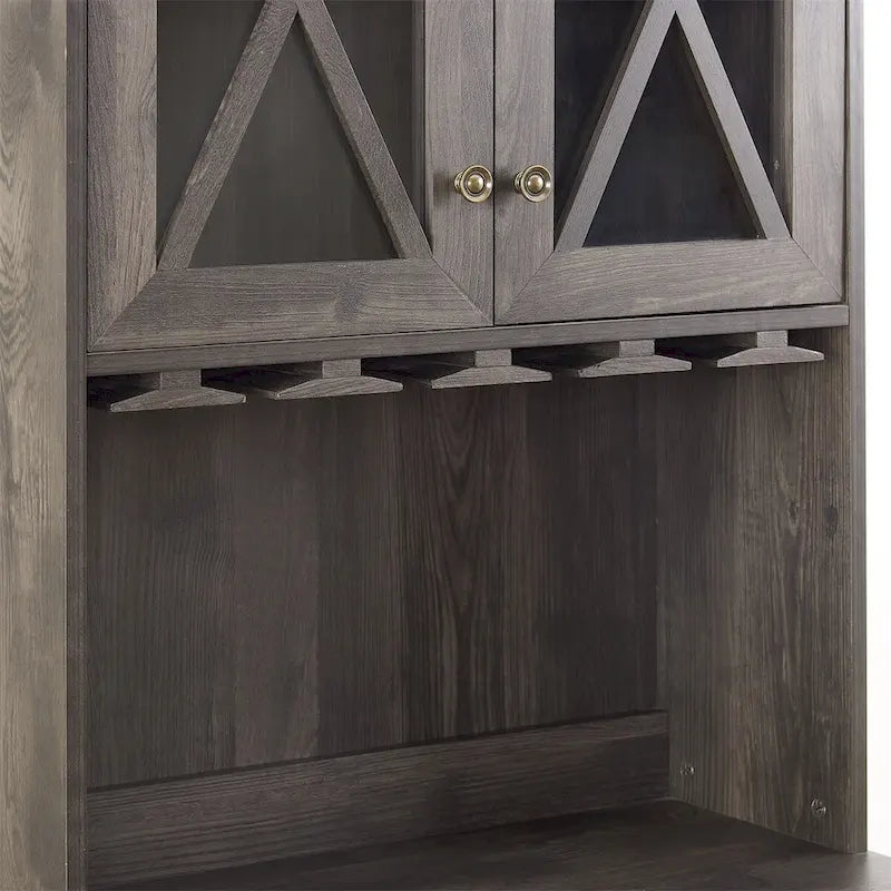 Tall Farmhouse Bar Cabinet with Glass Doors Stemware Rack and Wine Rack