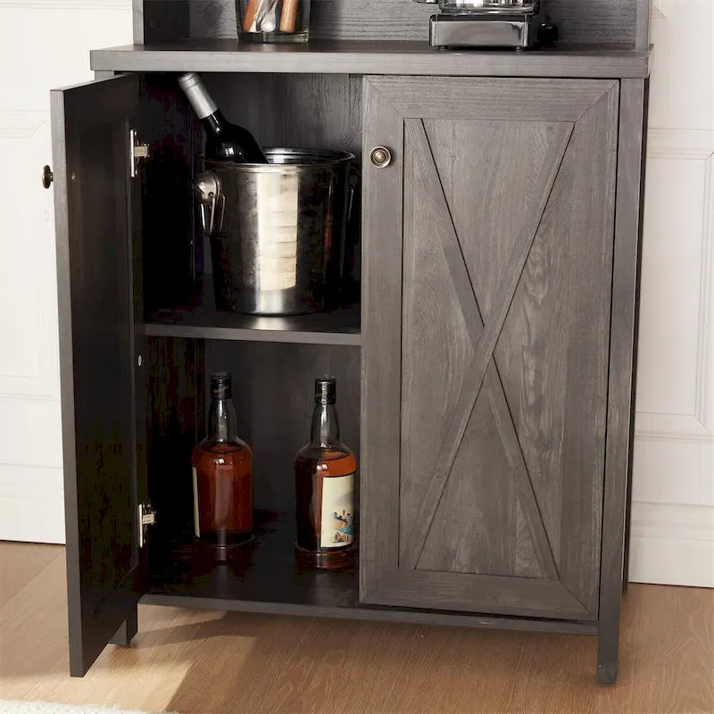 Hoher Barschrankschrank im Landhausstil mit Glastüren, Weinglashalter und Weinregal