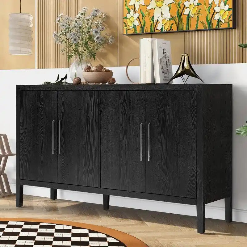 152,4 cm Sideboard-Buffetschrank mit 4 Türen, 4 verstellbaren Einlegeböden und Metallgriffen