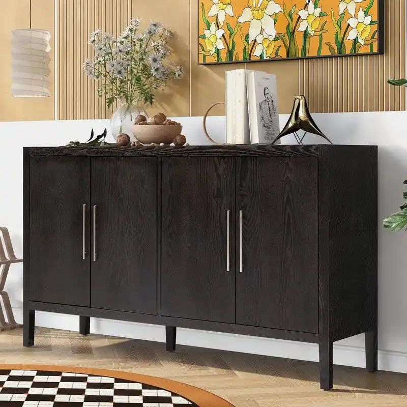 60 Inch Sideboard Buffet Cabinet with 4 Doors 4 Adjustable Shelves and Metal Handles