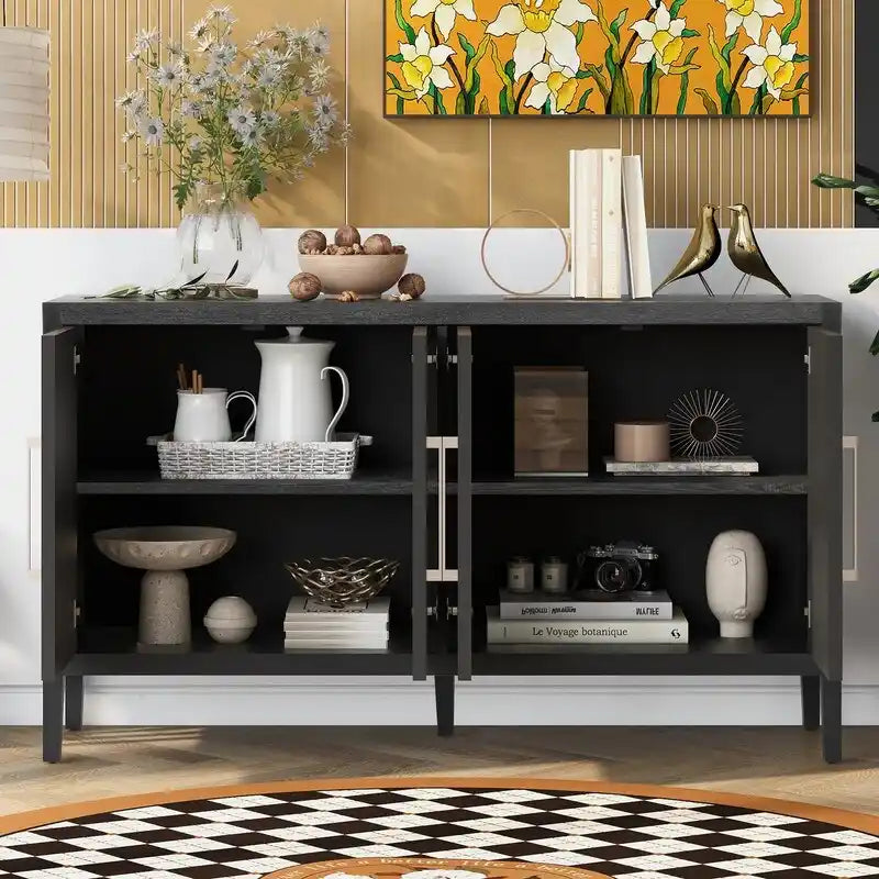 152,4 cm Sideboard-Buffetschrank mit 4 Türen, 4 verstellbaren Einlegeböden und Metallgriffen