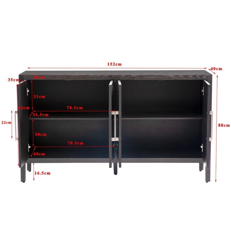 152,4 cm Sideboard-Buffetschrank mit 4 Türen, 4 verstellbaren Einlegeböden und Metallgriffen