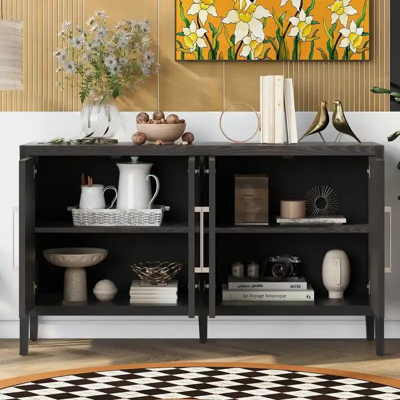 152,4 cm Sideboard-Buffetschrank mit 4 Türen, 4 verstellbaren Einlegeböden und Metallgriffen