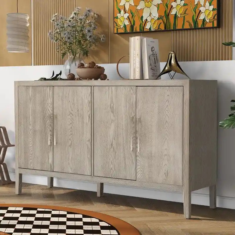 152,4 cm Sideboard-Buffetschrank mit 4 Türen, 4 verstellbaren Einlegeböden und Metallgriffen
