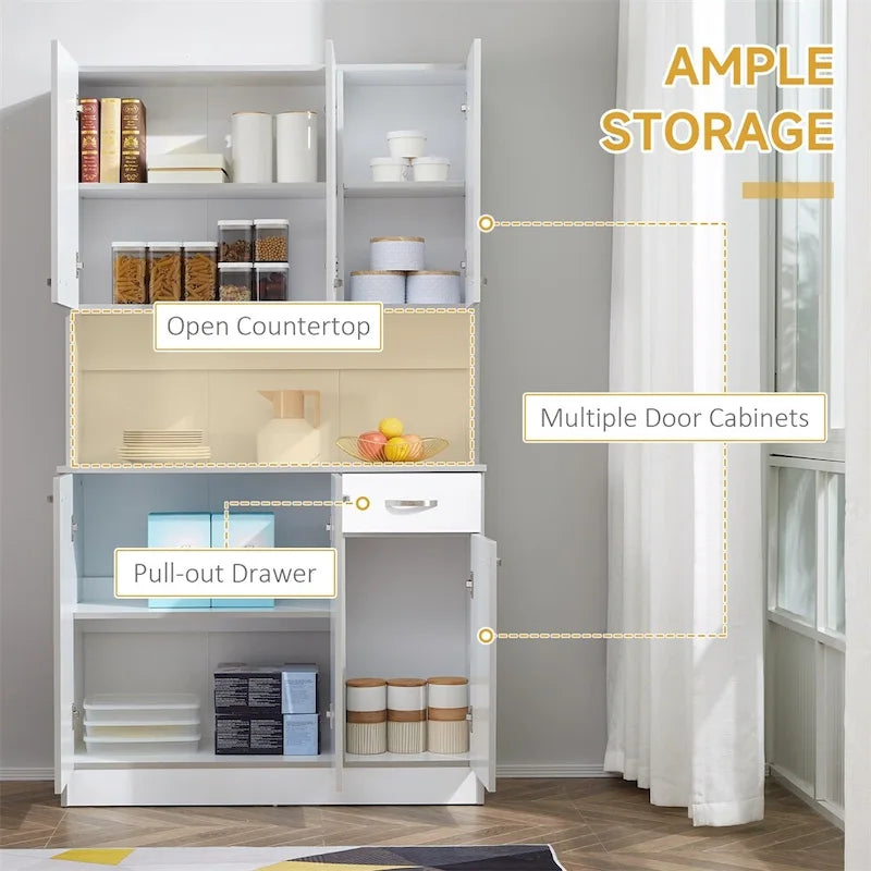 Freestanding Kitchen Buffet Hutch with Adjustable Shelves Drawer and Open Shelf