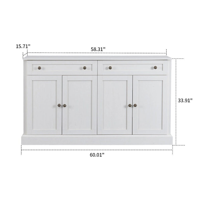 147,32 cm Sideboard-Buffetschrank mit 2 Schubladen, 4 Schranktüren und verstellbaren Einlegeböden