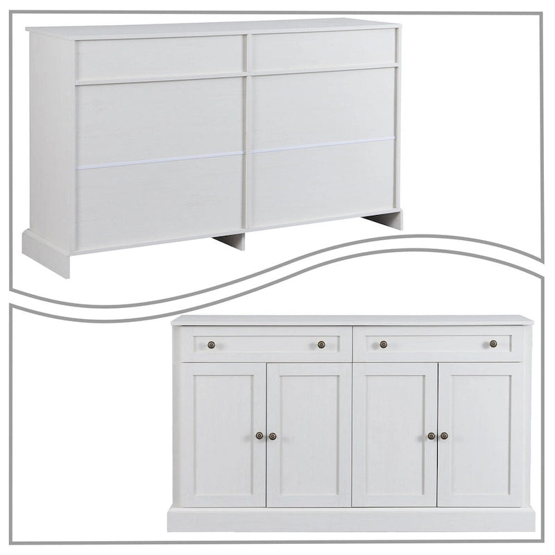 147,32 cm Sideboard-Buffetschrank mit 2 Schubladen, 4 Schranktüren und verstellbaren Einlegeböden