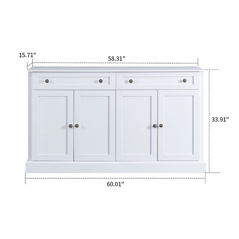 147,32 cm Sideboard-Buffetschrank mit 2 Schubladen, 4 Schranktüren und verstellbaren Einlegeböden