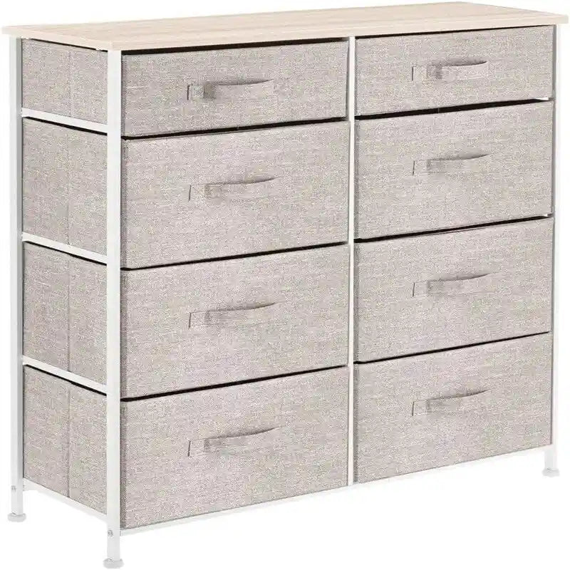 8-Drawer Fabric Storage Dresser with Removable Non-Woven Bins Steel Frame MDF Top and Adjustable Feet