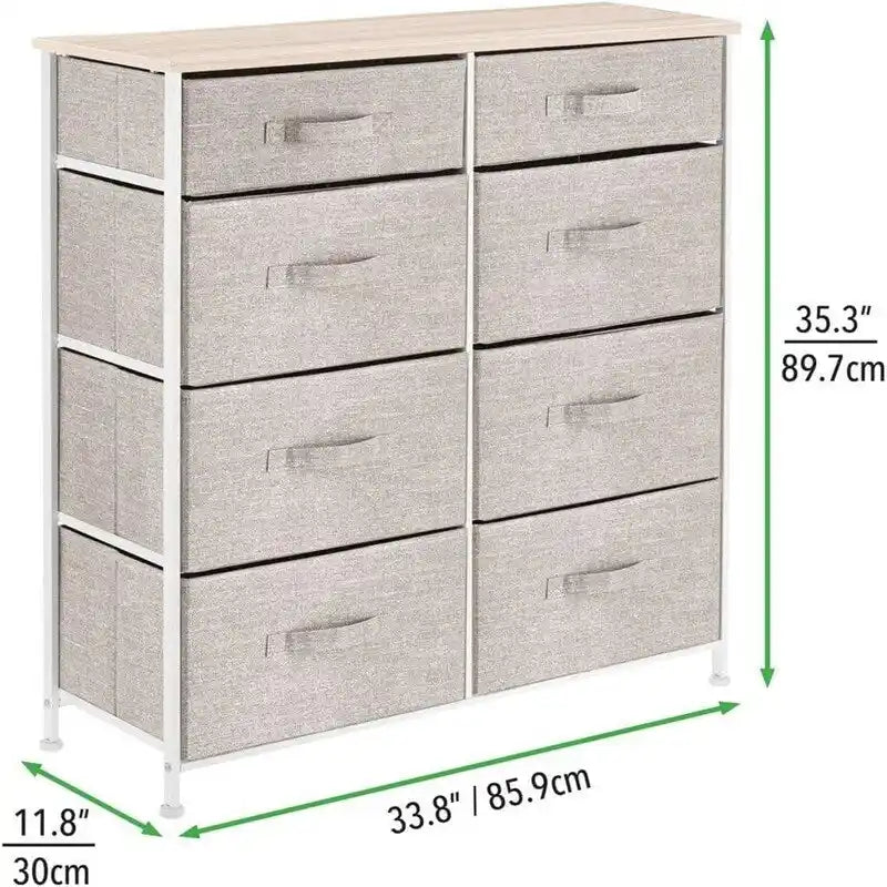 8-Drawer Fabric Storage Dresser with Removable Non-Woven Bins Steel Frame MDF Top and Adjustable Feet