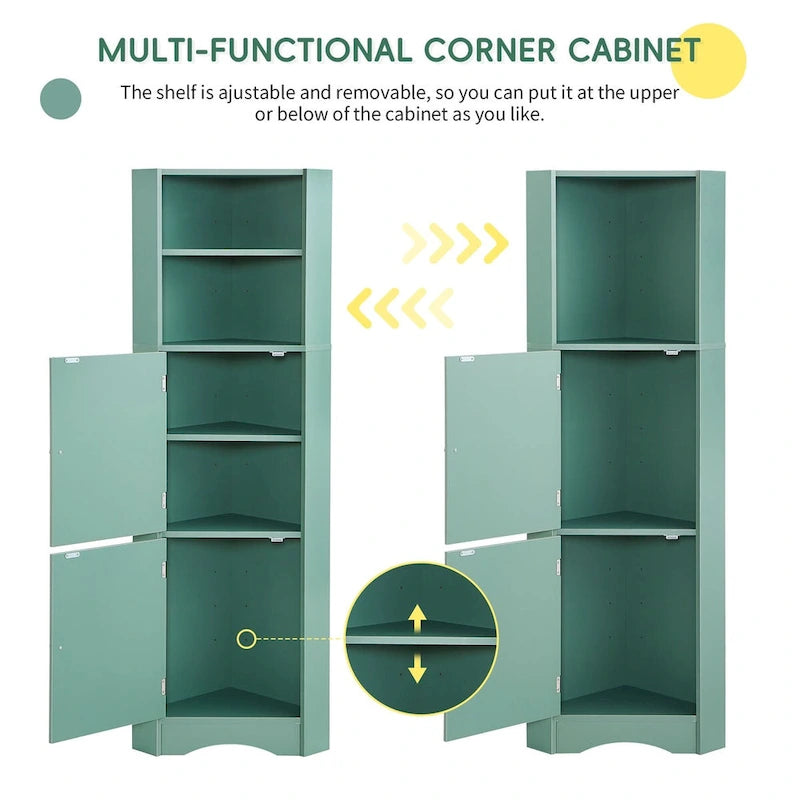Hoher freistehender Badezimmer-Eckschrank mit 2 Türen und verstellbaren Einlegeböden