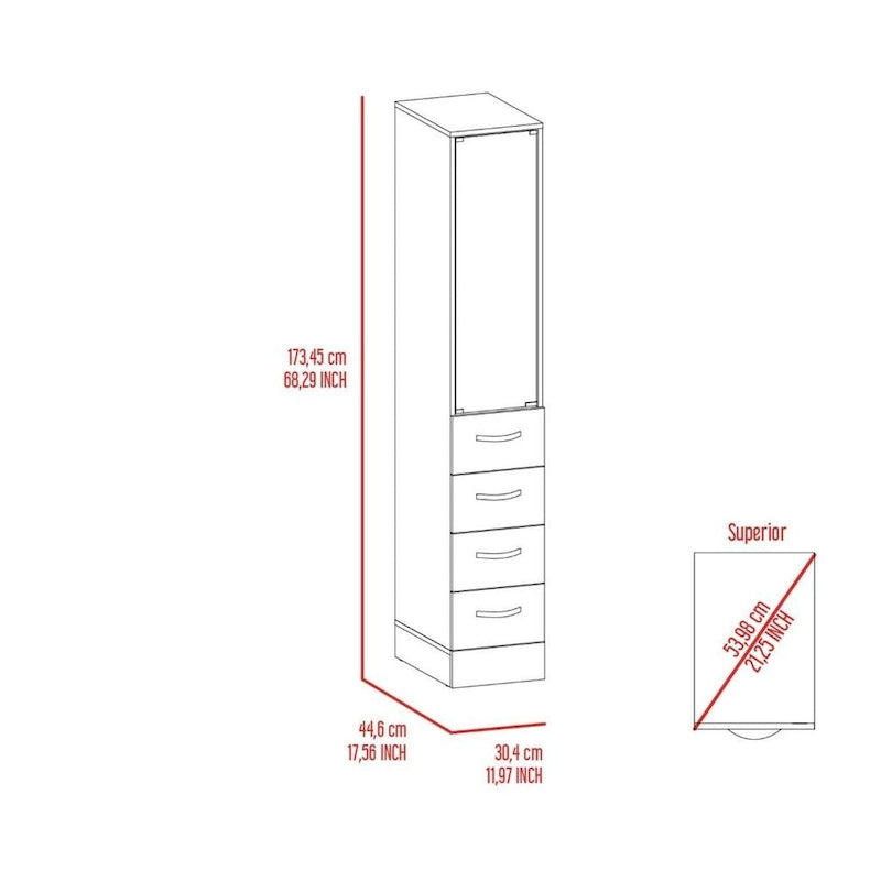 Tall Linen Cabinet with Glass Door 3 Open Shelves and 3 Drawers White
