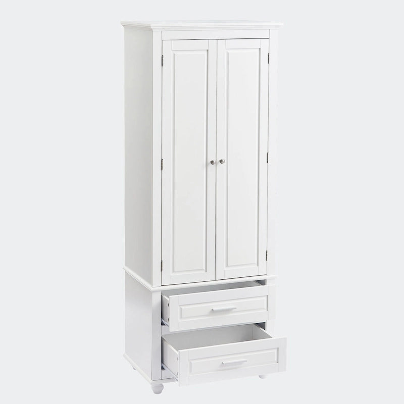 Tall Storage Cabinet with 2 Doors 3 Adjustable Shelves 2 Drawers Crown Molding Top and Ball Feet