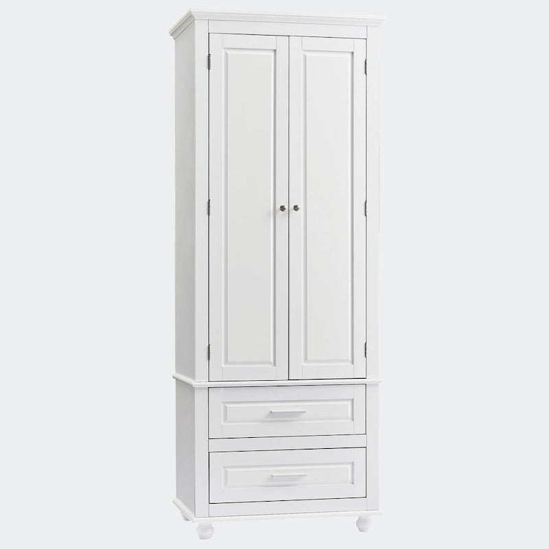 Tall Storage Cabinet with 2 Doors 3 Adjustable Shelves 2 Drawers Crown Molding Top and Ball Feet
