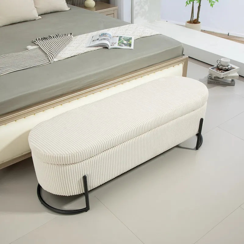 Velvet Upholstered Storage Ottoman Bench with Safety Hinge and Metal Legs