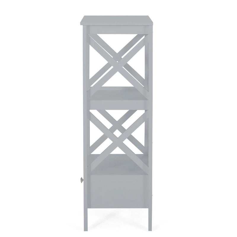 Bathroom Floor Storage Cabinet with X-Frame Sides 2 Open Shelves and Bottom Drawer