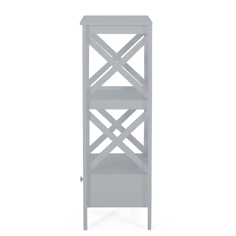 Bathroom Floor Storage Cabinet with X-Frame Sides 2 Open Shelves and Bottom Drawer