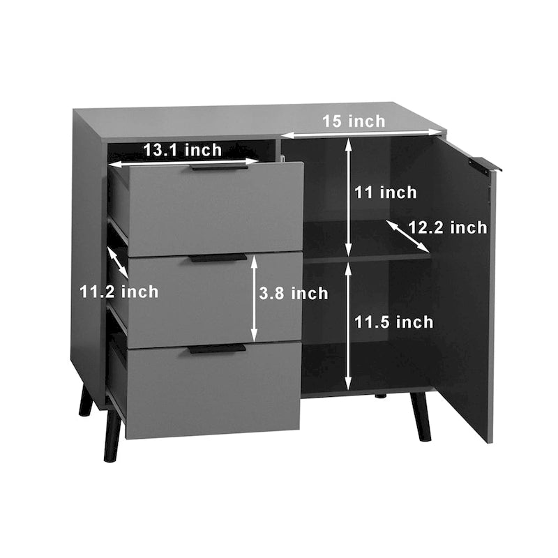 Sideboard Buffet Cabinet with 3 Drawers Adjustable Shelf Single Door and Solid Wood Legs