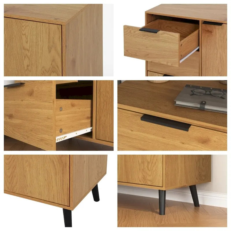 Sideboard Buffet Cabinet with 3 Drawers Adjustable Shelf Single Door and Solid Wood Legs