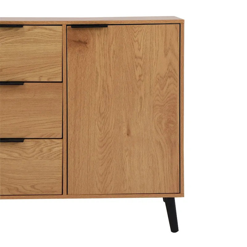 Sideboard Buffet Cabinet with 3 Drawers Adjustable Shelf Single Door and Solid Wood Legs
