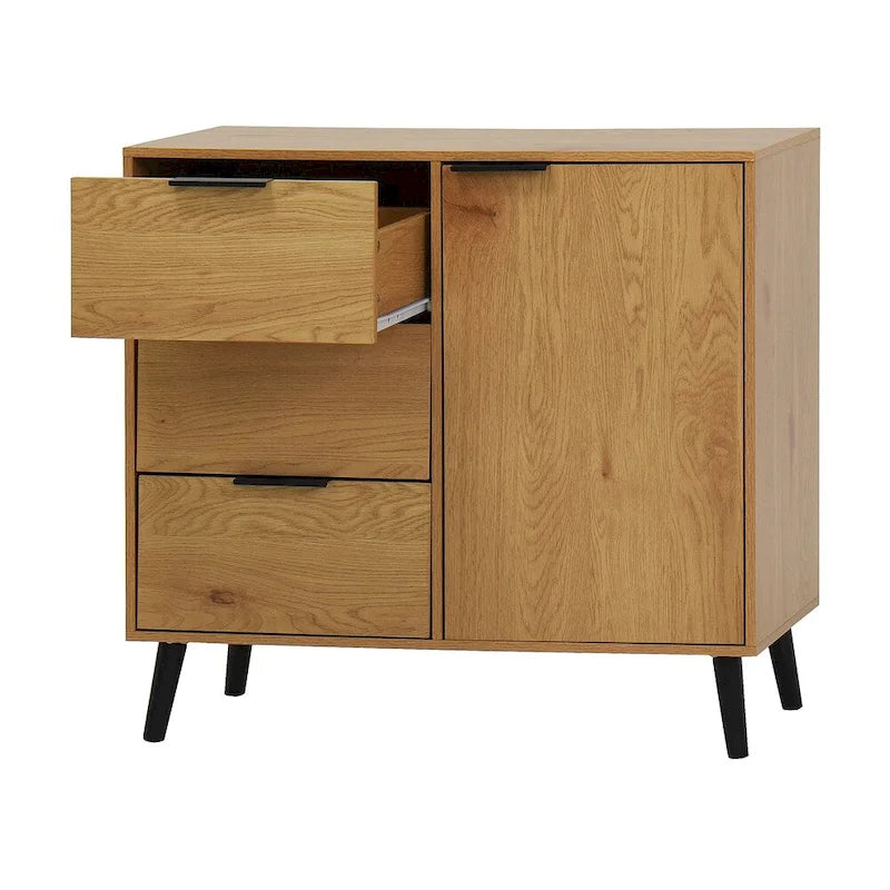 Sideboard Buffet Cabinet with 3 Drawers Adjustable Shelf Single Door and Solid Wood Legs