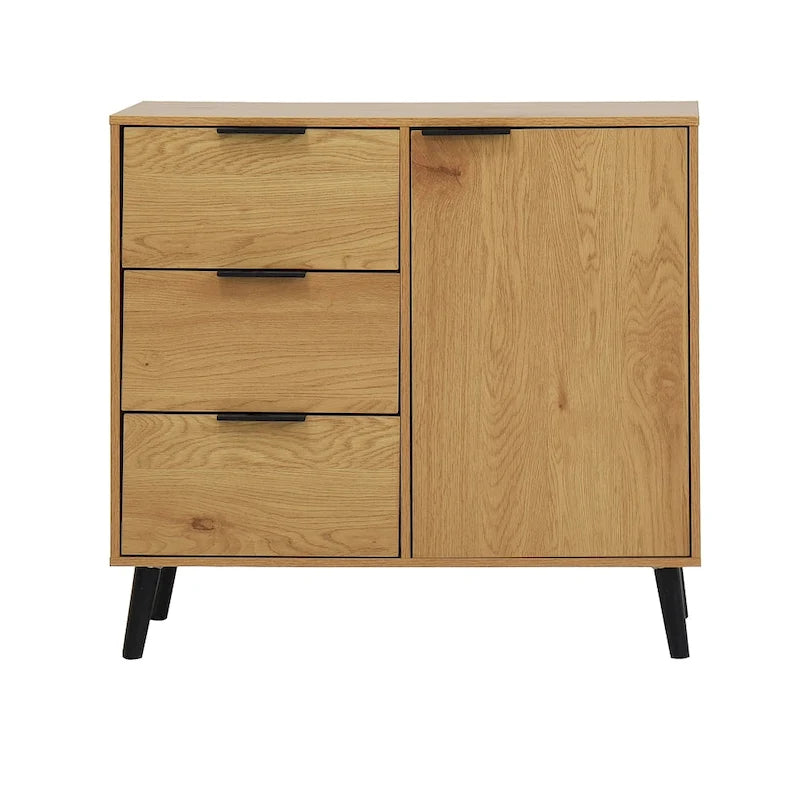 Sideboard Buffet Cabinet with 3 Drawers Adjustable Shelf Single Door and Solid Wood Legs