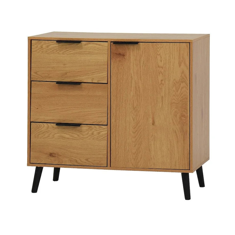 Sideboard Buffet Cabinet with 3 Drawers Adjustable Shelf Single Door and Solid Wood Legs