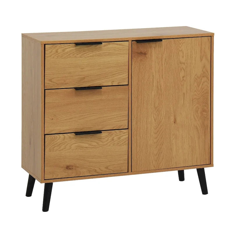Sideboard Buffet Cabinet with 3 Drawers Adjustable Shelf Single Door and Solid Wood Legs