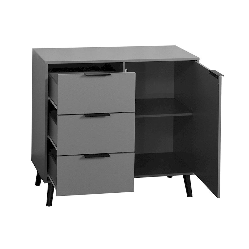 Sideboard Buffet Cabinet with 3 Drawers Adjustable Shelf Single Door and Solid Wood Legs