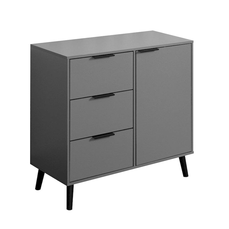 Sideboard Buffet Cabinet with 3 Drawers Adjustable Shelf Single Door and Solid Wood Legs