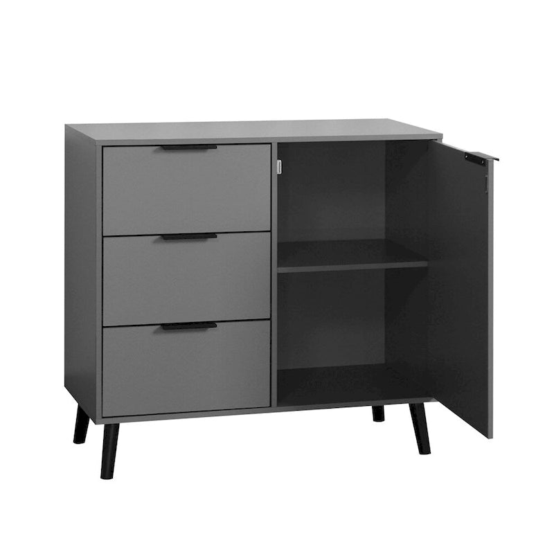 Sideboard Buffet Cabinet with 3 Drawers Adjustable Shelf Single Door and Solid Wood Legs