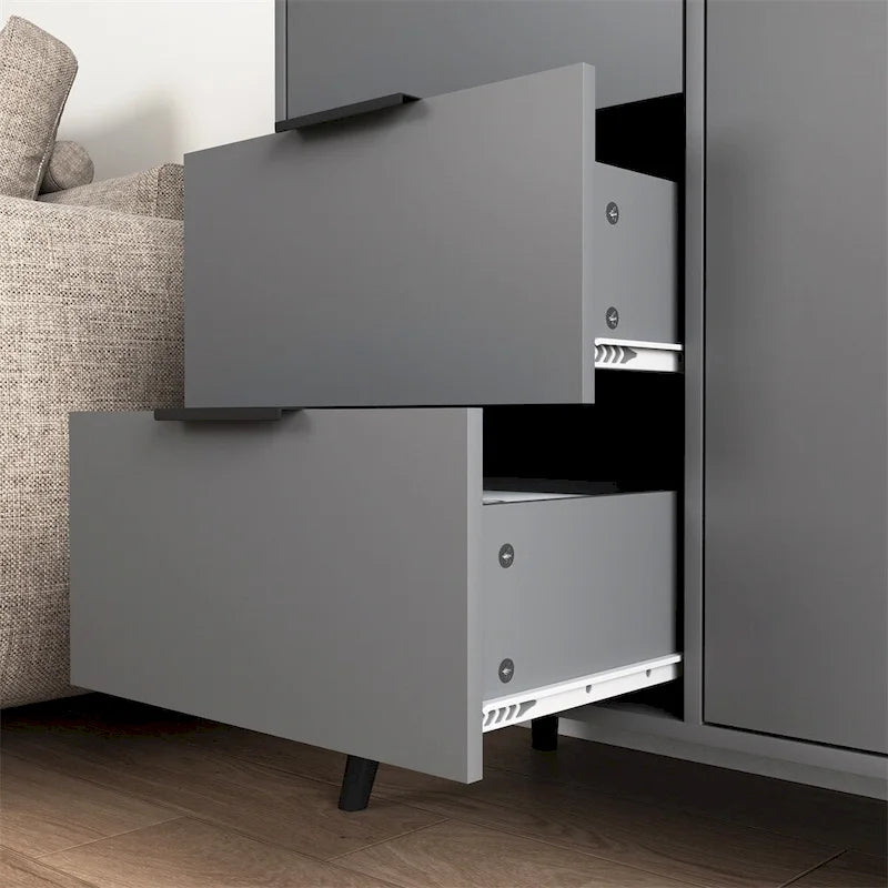 Sideboard Buffet Cabinet with 3 Drawers Adjustable Shelf Single Door and Solid Wood Legs